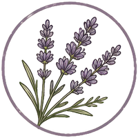 Lavender sprigs illustration in an amber circle